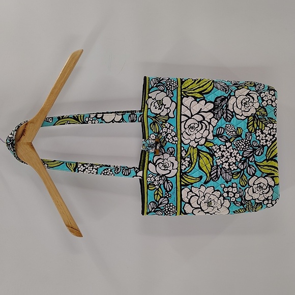 Vera Bradley Island Bloom Tote Small Pouch Retired Print Turquoise Green Set - Picture 4 of 11